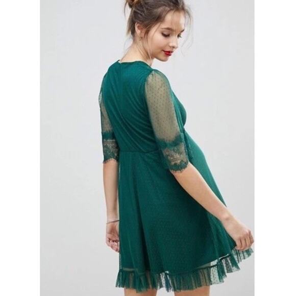 ASOS Green Mini Skater Dress with Lace. Size 8. Christmas Holiday - Picture 1 of 5